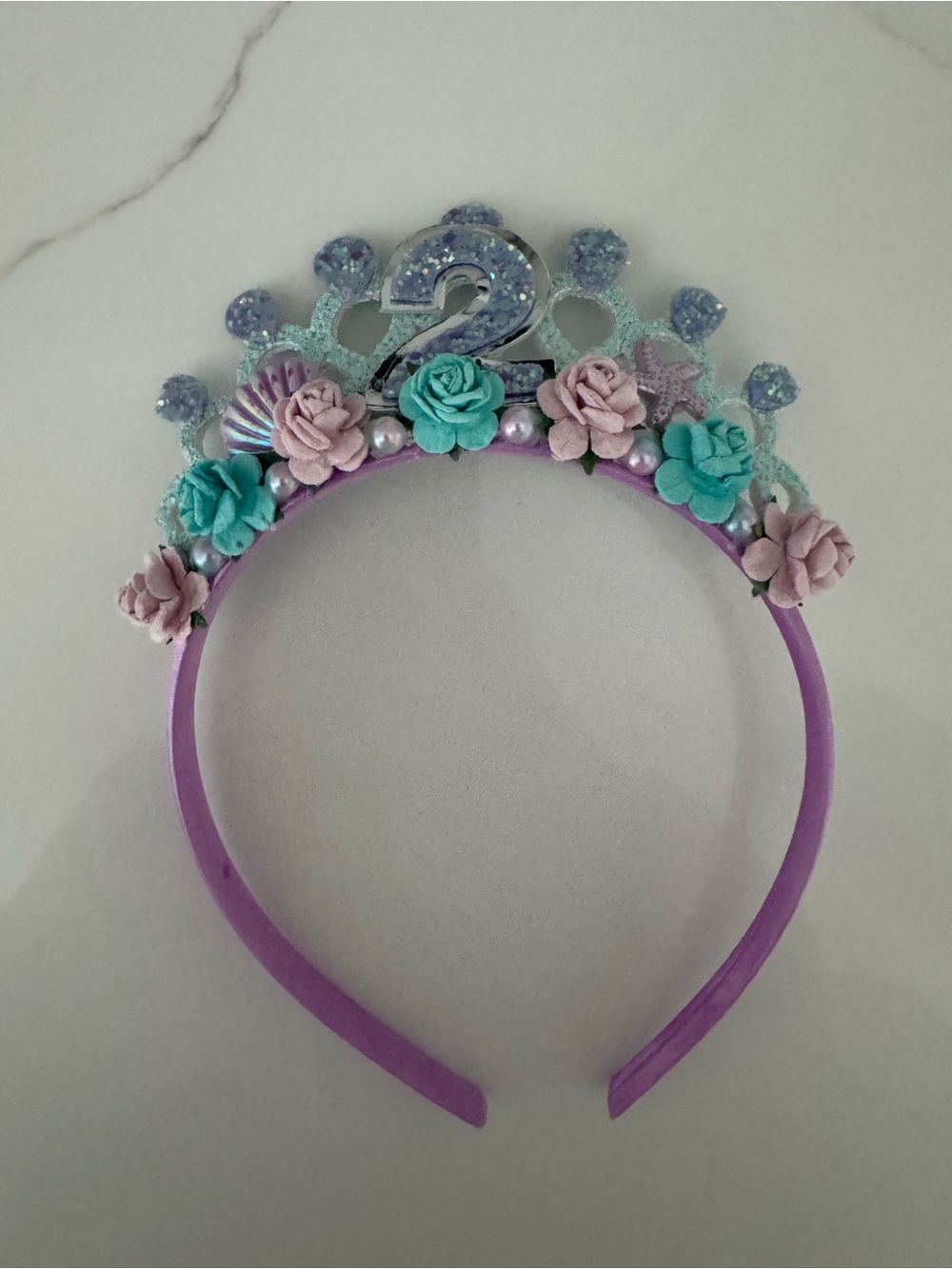 Birthday 2nd Mermaid Flower Headband - Purple, Teal & Pink